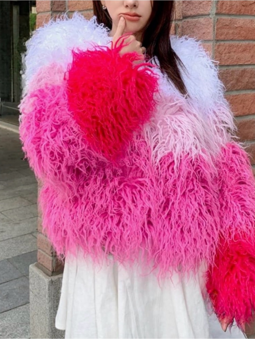 Faux Fur Ombre Shag Jacket - Pink & White Jacket/Coat Sz Md